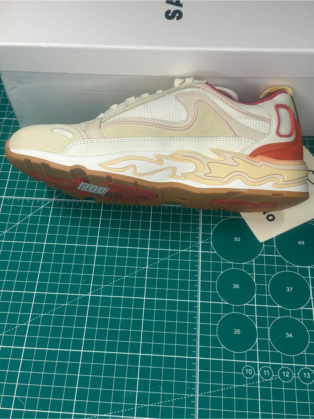 Sandro Flame White Sneakers with Red Lining and Yellow Pull Tab - Picture 7 of 15
